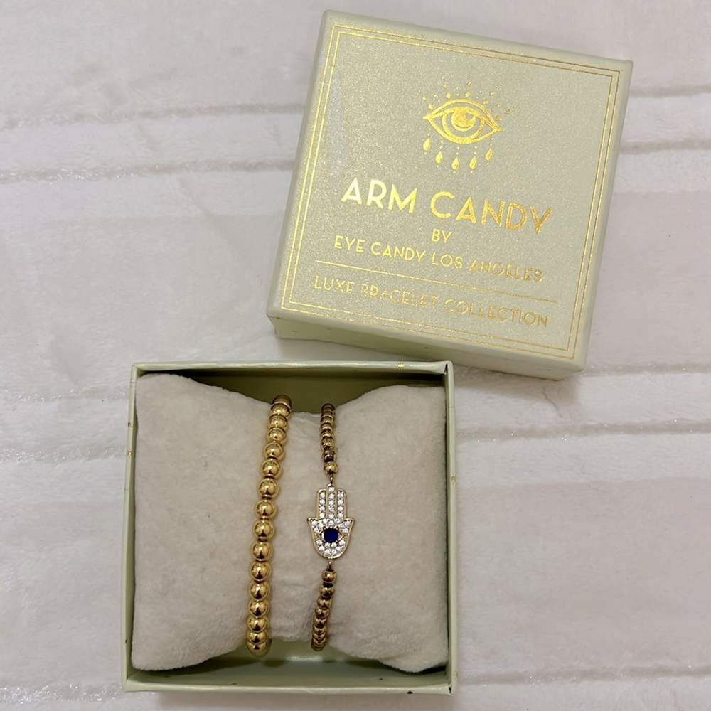 Arm Candy by Eye Candy Los Angeles Gold Tone Hamsa Bracelet Set